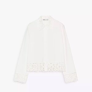 Zara ZW Collection White Lace-Trim Button-Down Shirt